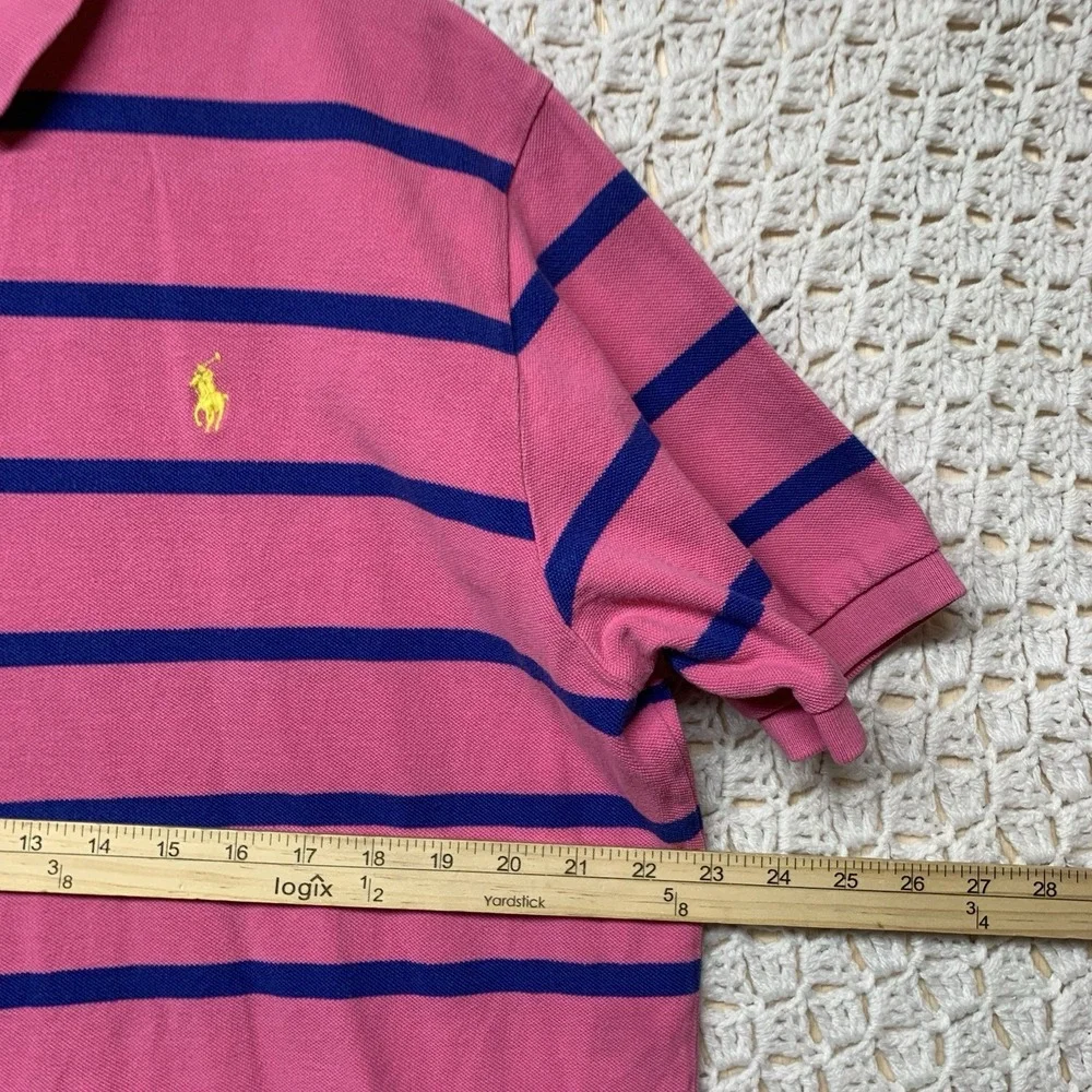 Vtg Polo Ralph Lauren Polo Shirt Men‎ XL Pink Blue Striped  Pony Long Sleeve